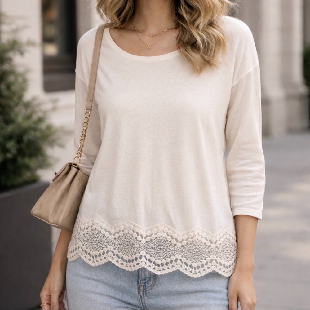 Joie Anthropologie White Lace Silk detail on Hem Top
